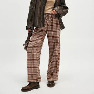 Free People Brown Plaid Trousers